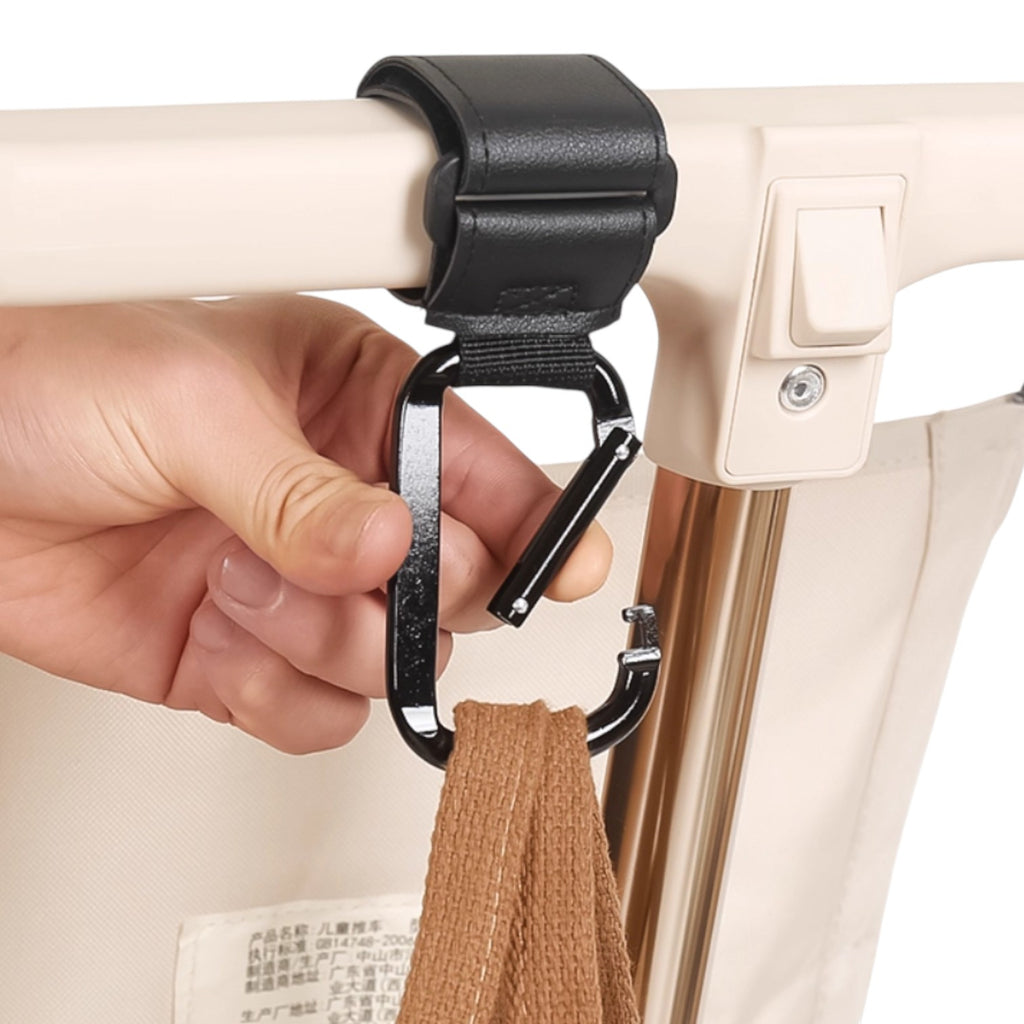 Universal Heavy-Duty Aluminum Stroller & E-Bike Hook with Leather Strap - Shopeak Canada - Curated, high-end Nintendo Switch gadgets and luxurious cat products for discerning customers